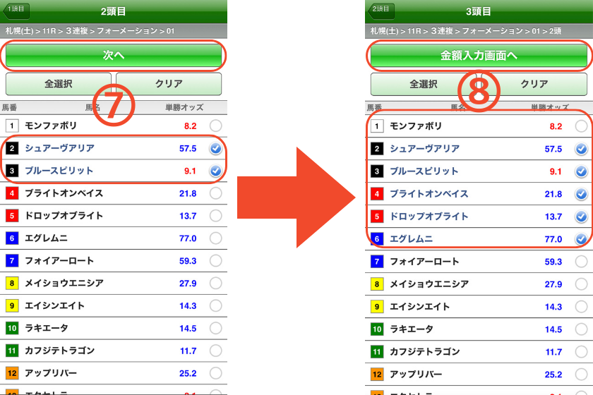 スマートフォンで三連複【フォーメーション】の馬券を購入する方法を解説する画像④