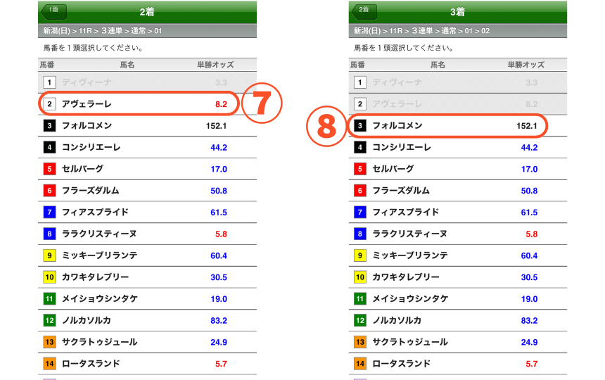 スマートフォンで三連単の馬券を買う方法を解説した画像【基本④】