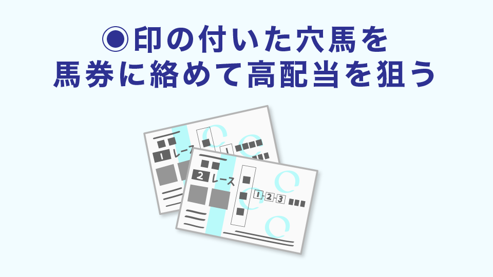 ◉印の付いた穴馬を馬券に絡めて高配当を狙う